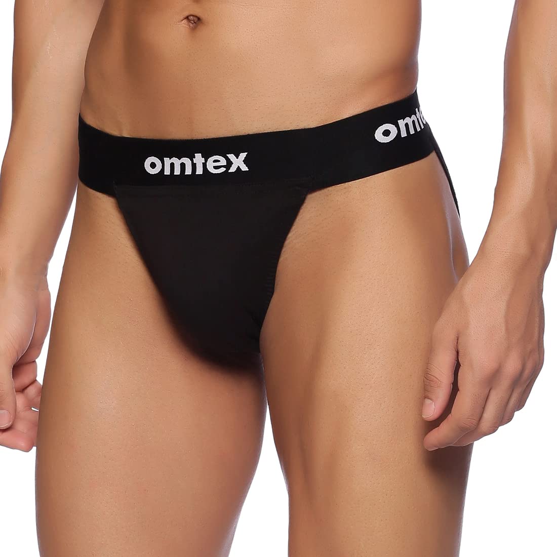 Omtex Rio Back Covered Supporter for Men with Cup Pocket, Ideal for Workout and Sports Quick Dry Moisture Wicking Underwear - Black - Large