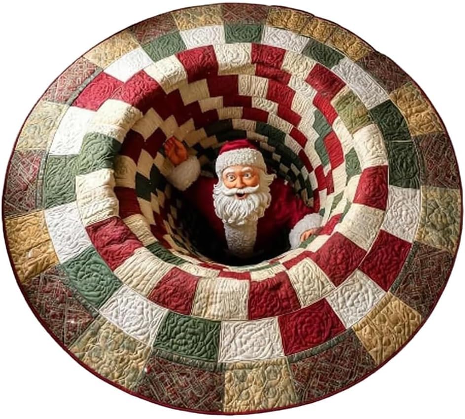 Christmas 3D Rug 60cm Diameter - Round Non-Slip Optical Illusion Rug | Washable Soft Xmas Carpet for Bedroom, Living Room, Kitchen, Entryway | Santa Claus Holiday Indoor Decor Door Mat (GreenB) — image 1