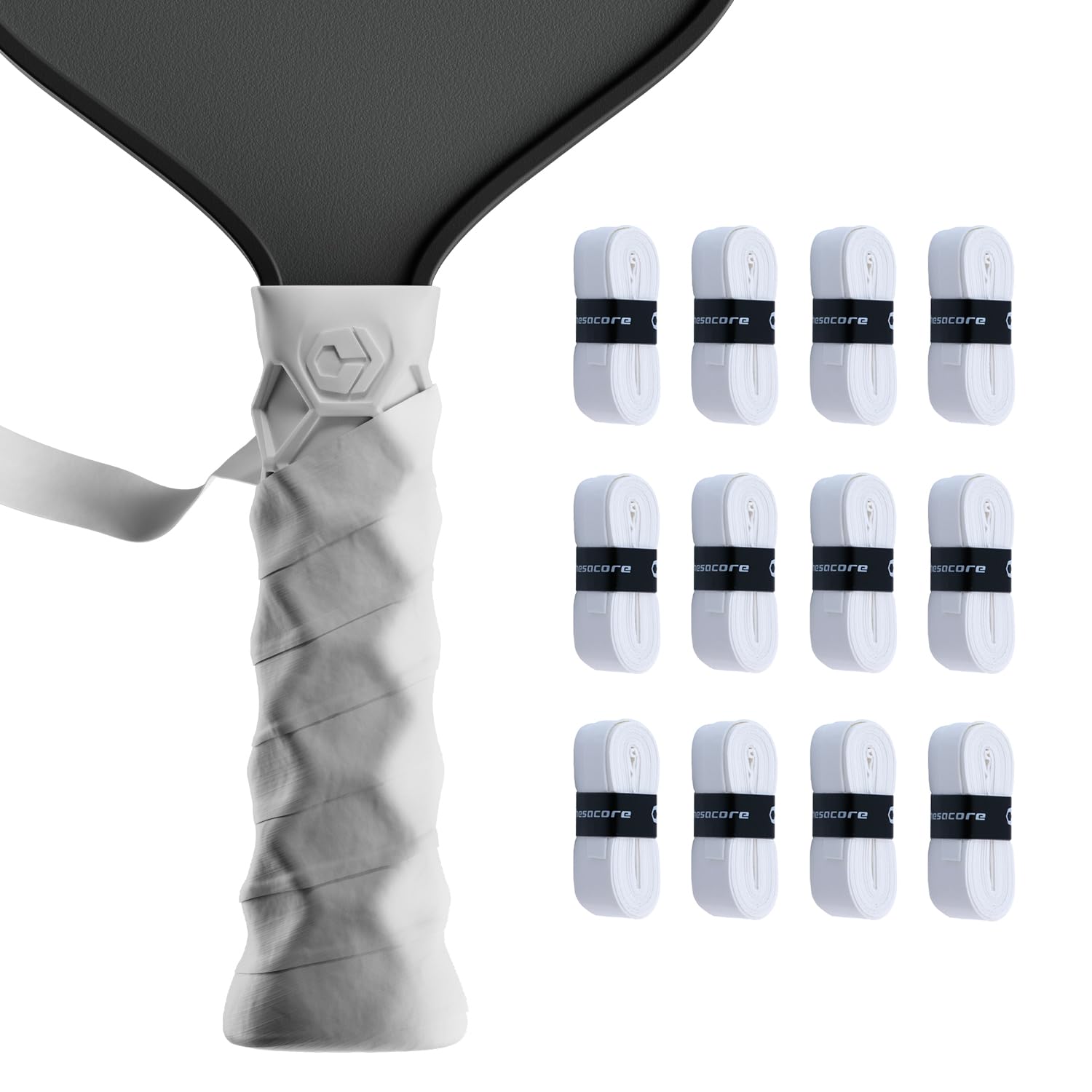 Hesacore Hesatac Overgrip Tape – 12 Pack – White – for Pickleball, Padel & Tennis – Sweat Absorbing, Soft, Anti-Slip, Stretchable Overgrip