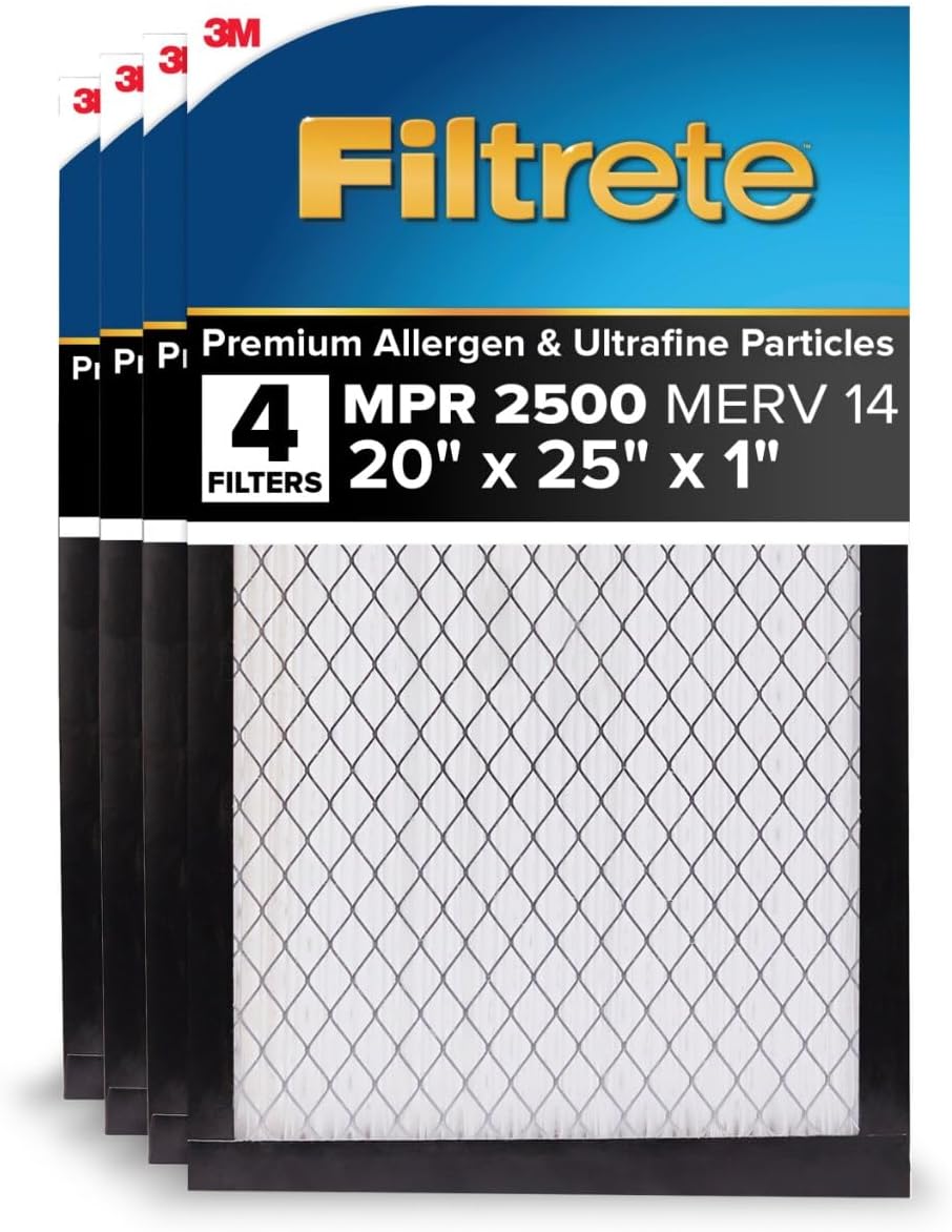 Filtrete 20x25x1 AC Furnace Air Filter, MERV 14, MPR 2500, High Performance Premium Allergen, Ultrafine Particles, Bacteria & Virus Filter, CERTIFIED Asthma & Allergy Friendly, 4-Pack - Image 1 of 10