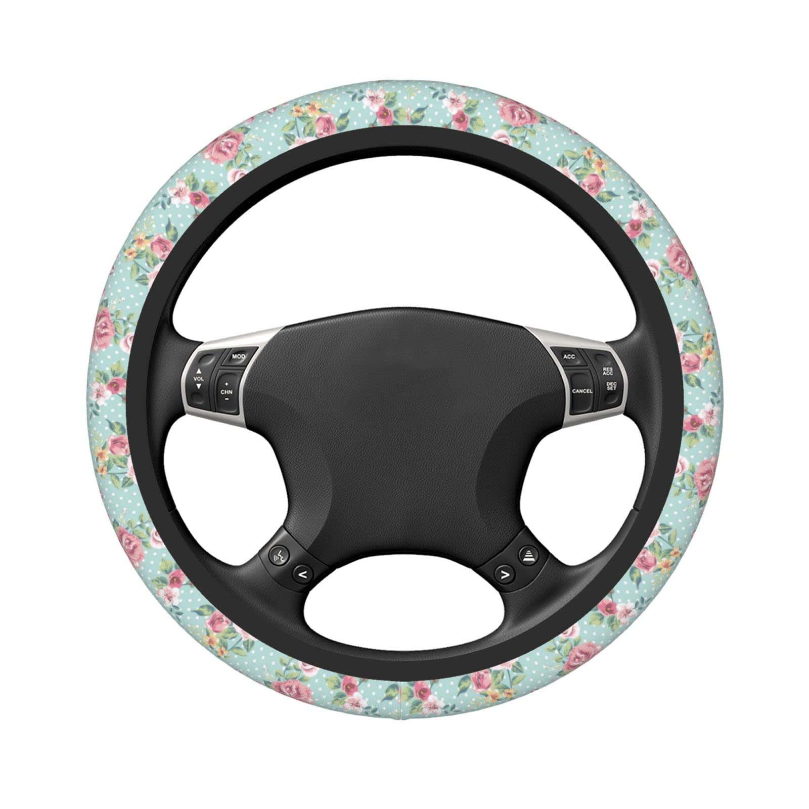 Housse De Volant Motif Floral Vintage - Néoprène Antidérapant - Taille Universelle 38 Cm - Pour Voiture, SUV, Camionnette