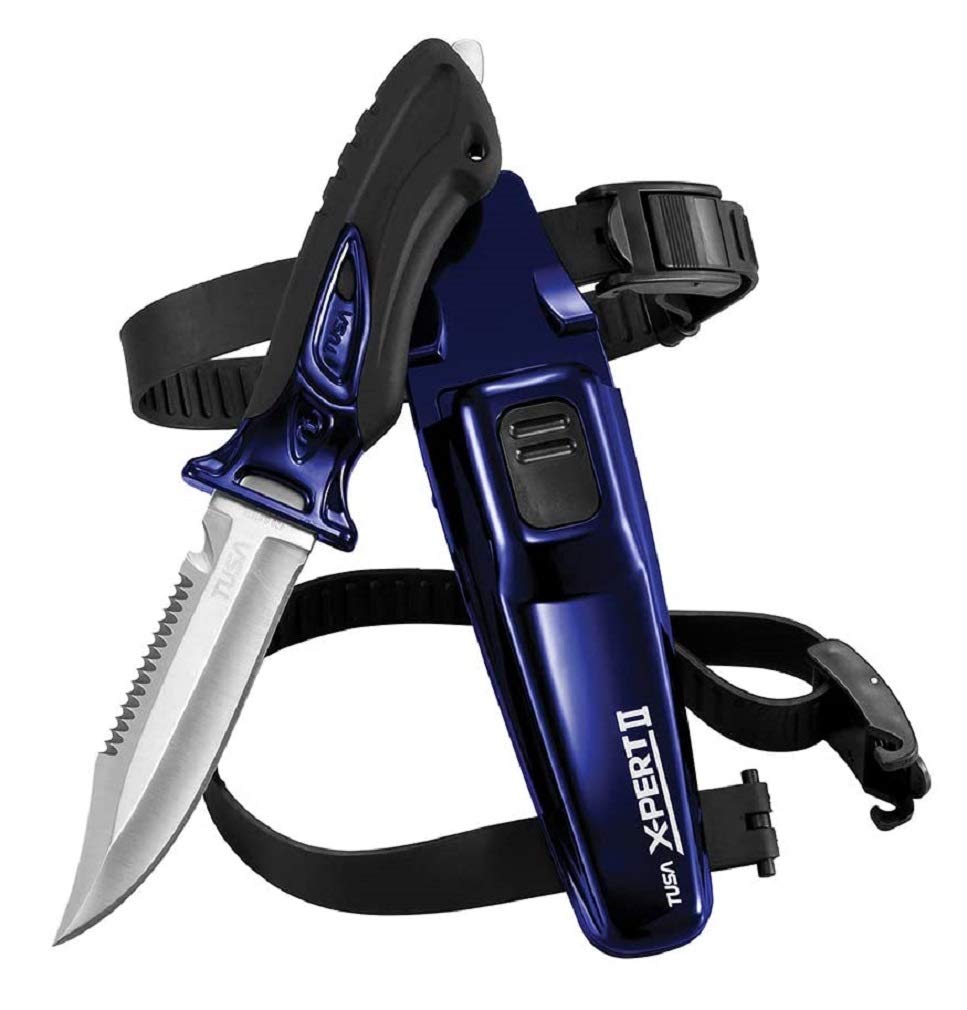 Tusa Imprex X-Pert II Scuba Diving Drop Point Knife with Sheath and Leg Straps (Cobalt Blue/Black)