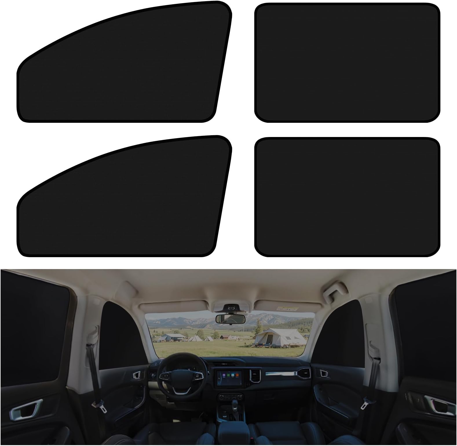 XCBYT Magnetic Car Window Shades 4 Pack - Blackout Side Window Sun Shade for Privacy & Car Camping, 99% UV Blocking Car Window Covers for Side Windows, Heat Protection Travel Shades for SUV Sedan
