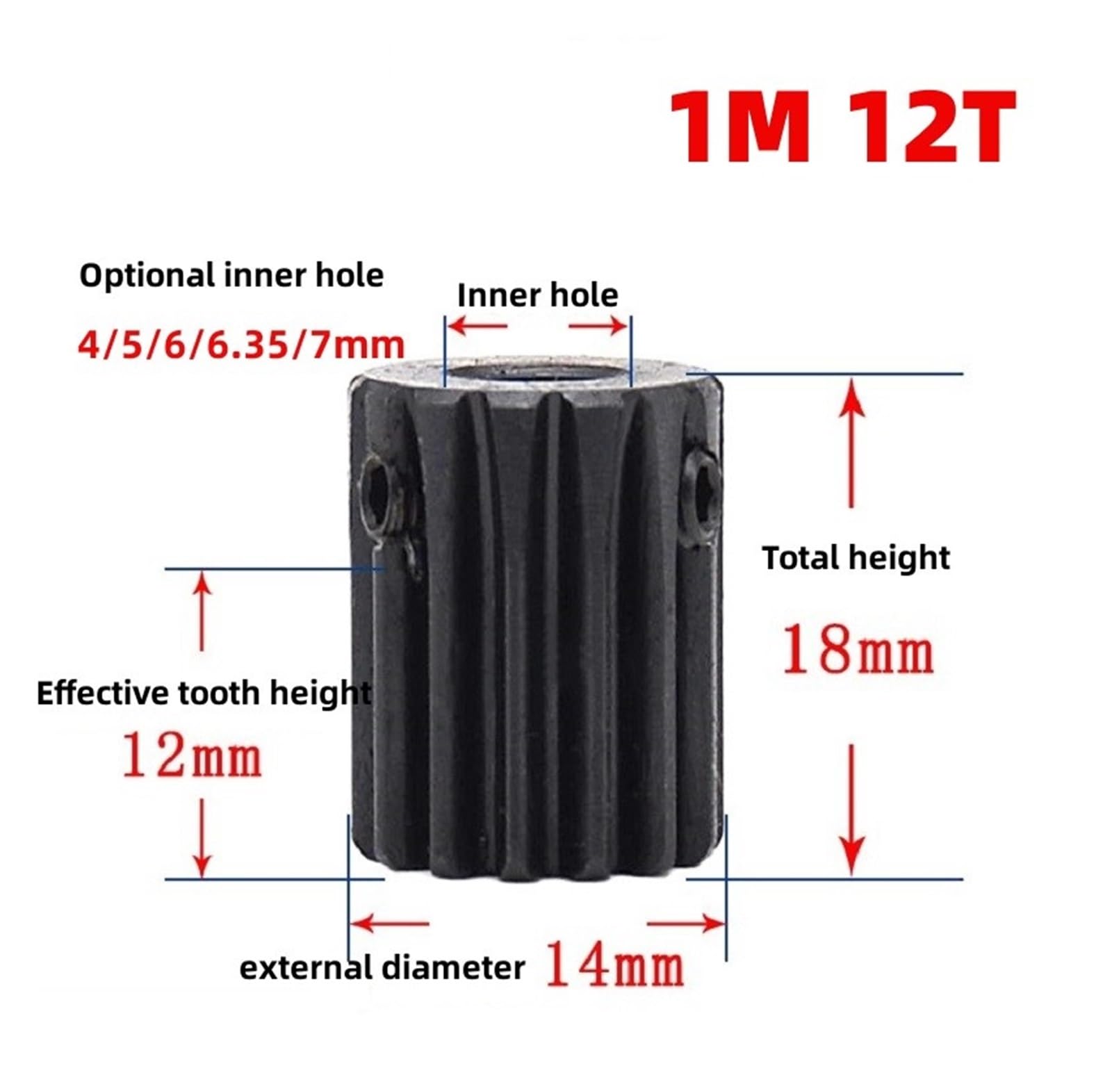 Bevel Gear Pinion Hardware Mechanical 1pcs Pinion Gears 10T 12T 14T Bore 4 5 6 6.35 7mm Steel Spur Gear Transmission Accessories Motor Parts(5mm-12 Teeth)