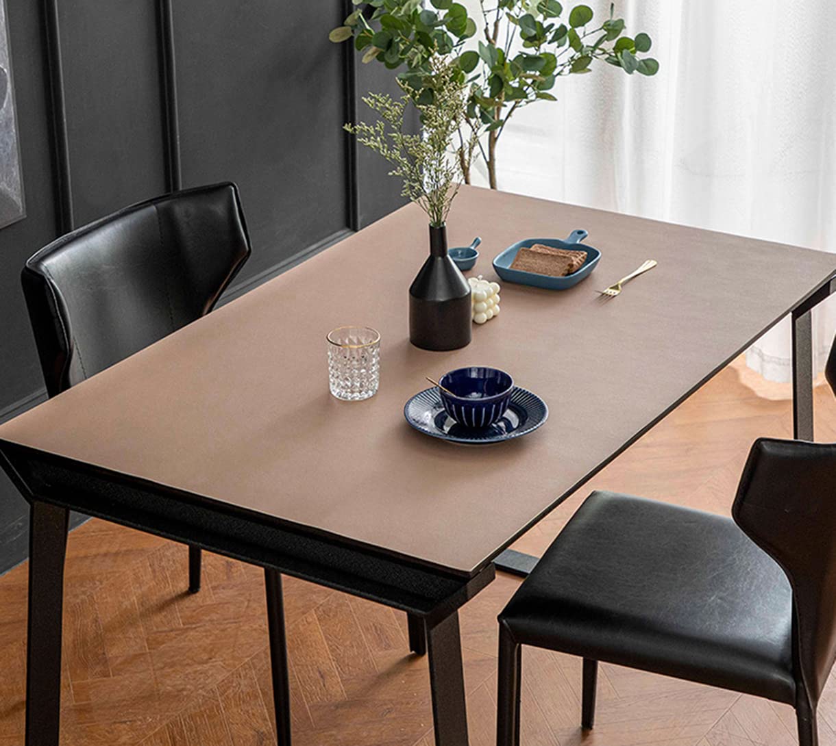 Tovaglia impermeabile in poliuretano color cachi e grigio, 60 x 150 cm, per ufficio e casa, facile da pulire, protezione della superficie del tavolo