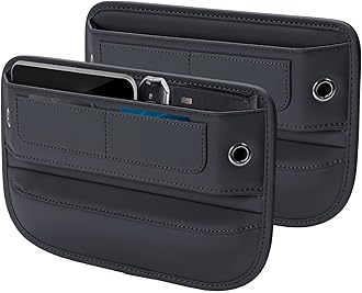 Universal Fit Premium Leather Car Seat Gap Filler Organizer, Center Console Organizer with Card Slots for Car Suv Truck (Black, 2 Pack)