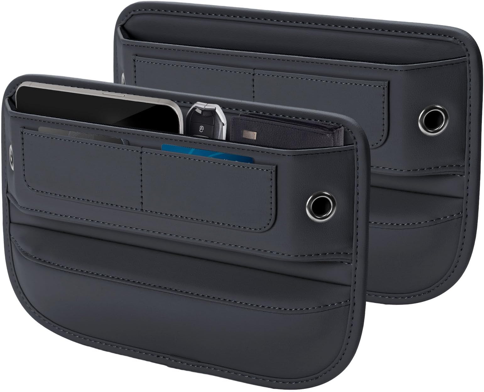 Universal Fit Premium Leather Car Seat Gap Filler Organizer, Center Console Organizer with Card Slots, Clever Gifts for Car SUV Truck Owners (Black, 2 Pack)