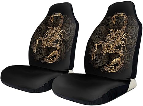 Foruidea Vintage Horoscope Scorpion Tattoo Pattern Car Seat Covers Set of 2 Vehicle Seat Protector Car Covers for Auto Cars Sedan SUV Automotive Interior