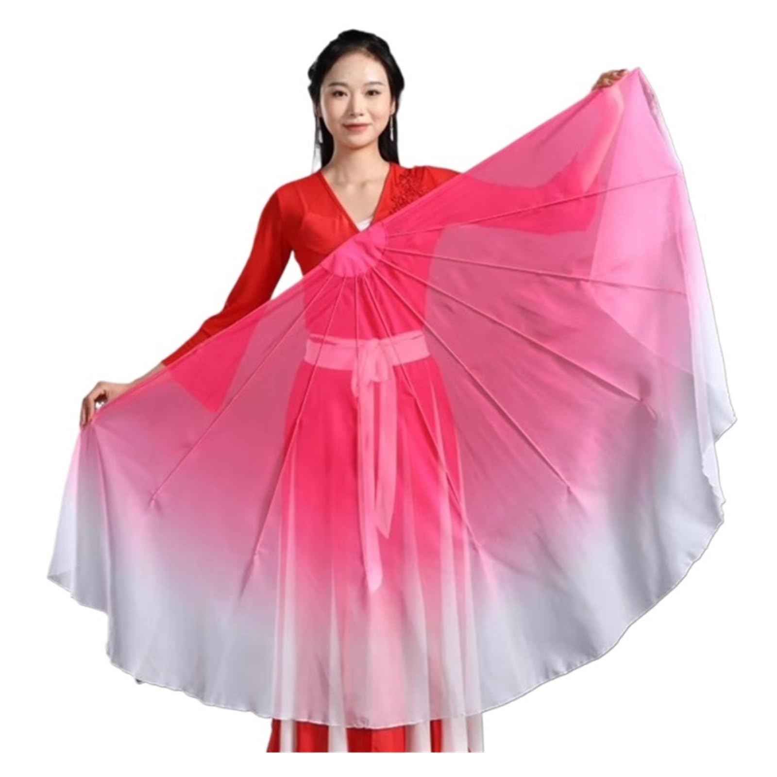 GHHZML Chiffon Fan Veil 2pcs Fishbone Fan Veil Opening Stage Props Chiffon Performance Gradient for Dance(Color 9)