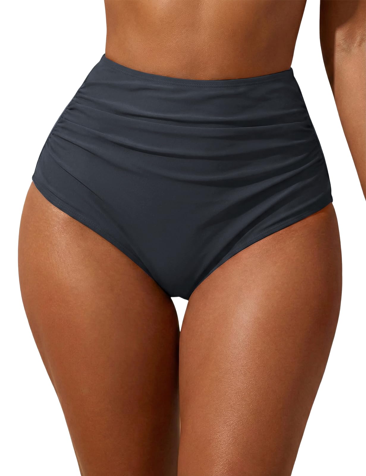 hilor Women's High Waisted Bikini Bottom Shirred Hispter Tankini Briefs Swim Shorts-picture-40