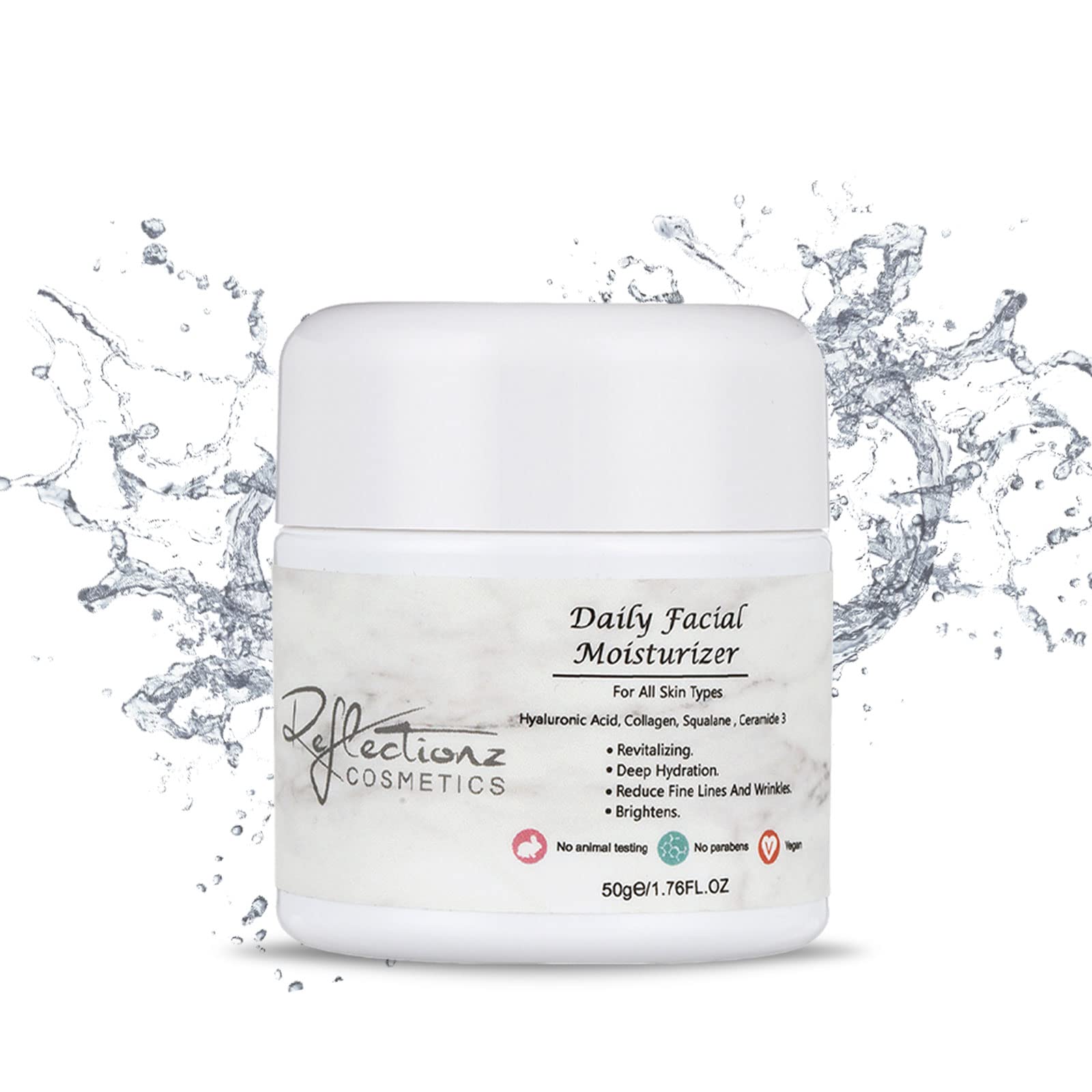 Reflectionzz Cosmetics Anti Aging Face Moisturizer For Women & Men With Hyaluronic acid & Hydrolysed Collagen Oil Free Non Comedogenic Face Cream For Women & Men Dry Skin Face Moisturizer 1.7oz