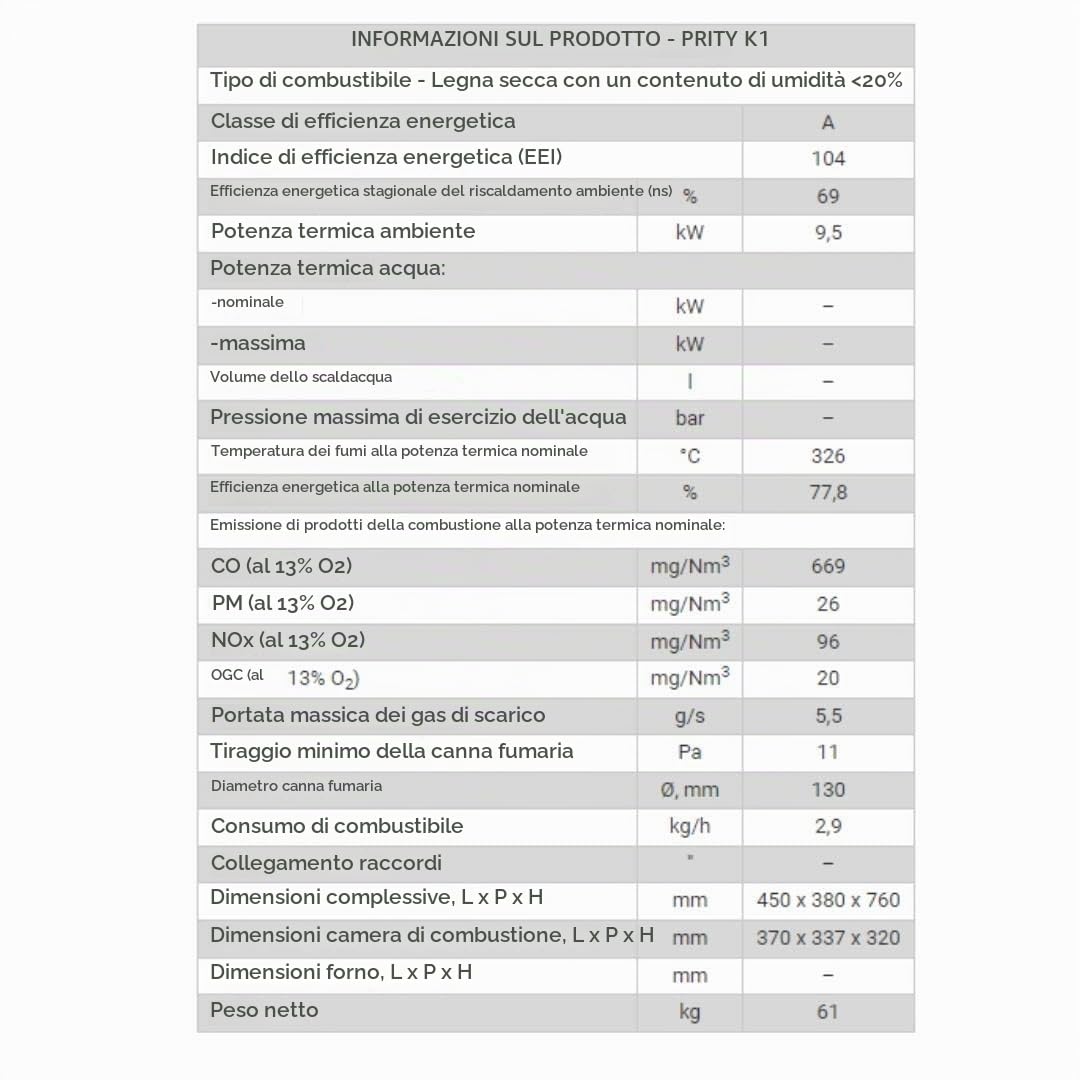 Stufa a Legna Prity K1 9kW