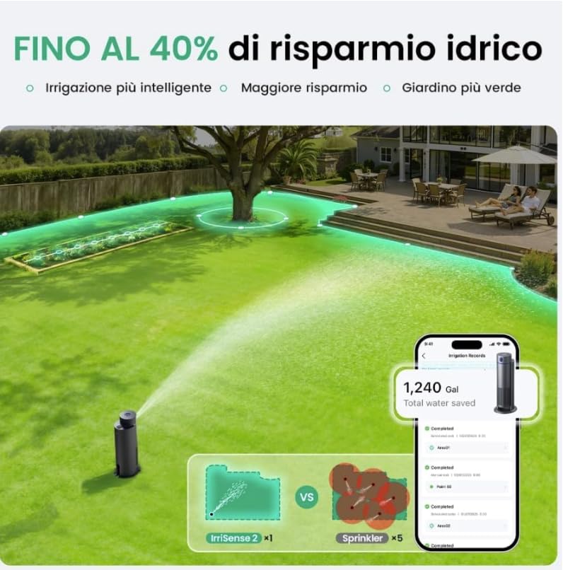 Aiper IrriSense 2 Irrigatore Smart WiFi per Giardino, Sistema di Irrigazione Automatica Intelligente, Copertura fino a 445 m², Controllo da App, Programmazione Automatica (Irrisense) (Irrisense 2)