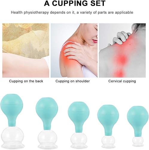 Miniatura 7 de Juego de ventosas profesionales de 5 uds de vidrio para masajes de vacío con cabeza de goma para espalda verde