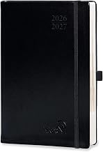 POPRUN 2026 2027 A5 Daily School Diary 21.5 x 14.5 cm | 1 Page per Day From August 2026 to Jul 2027 12 Months, PU Leather Hardcover, Monthly Tabs, 80gsm Paper, Black