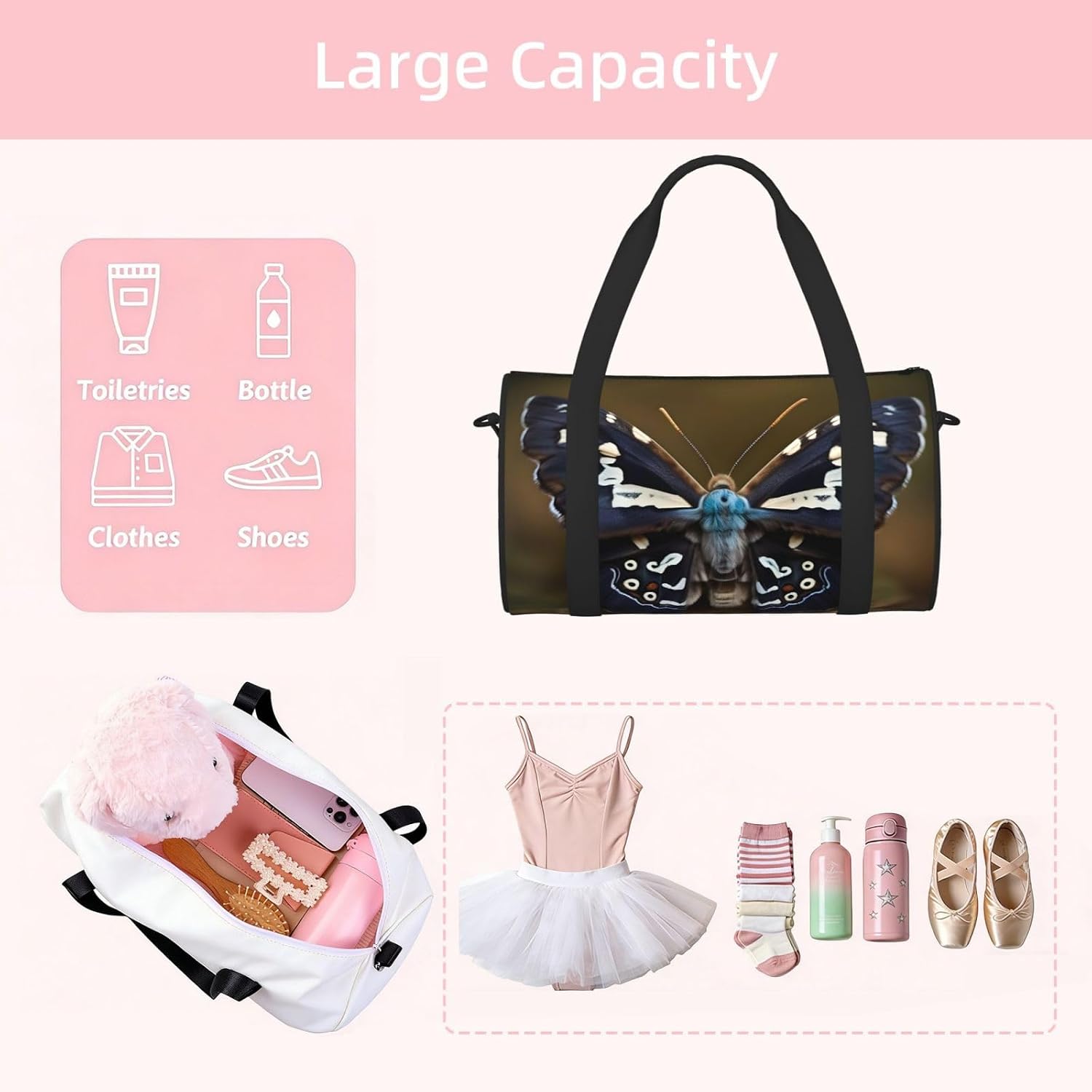 Beautiful Moth Wings Print Sports Tote Bag Lightweight Water-Resistant Gym Backpack Travel Supplies