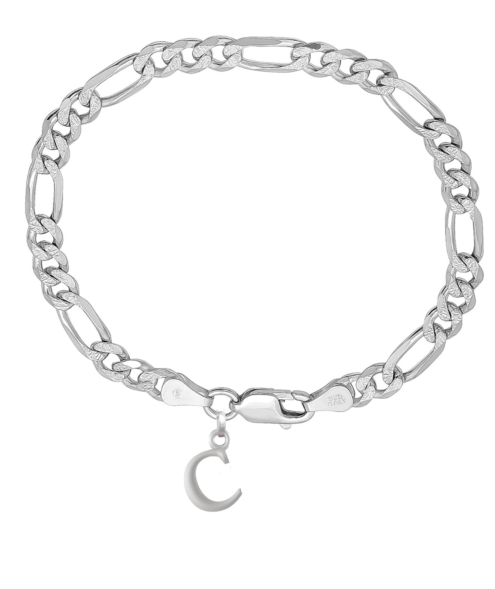 akshat sapphire 92.5% pure Sterling Silver Figaro Designer Bracelet with Alphabet for Men - BRMFKD-PRT-picture-2