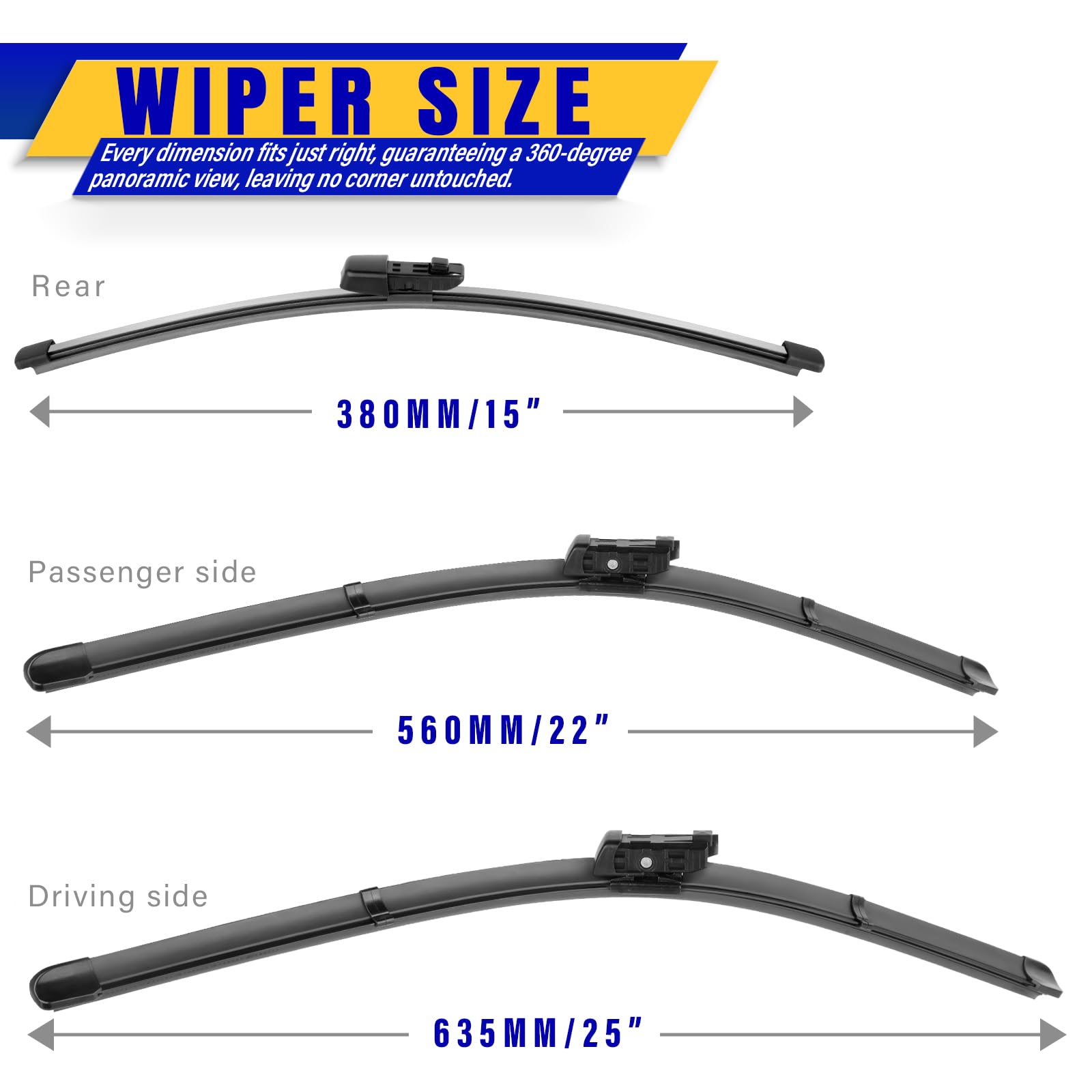 Rooppa Windshield Wiper Blades Original Equipment Replacement 3 Wipers for 2014-2018 Mitsubishi Mirage U/J Hook (24in/16in/12in) -Set of 3