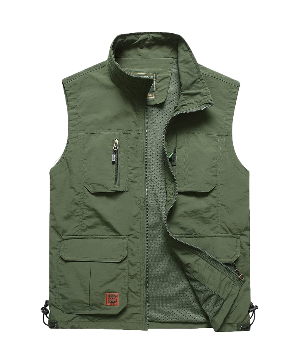 MANATSULIFE 7838 Men's Outdoor Vest, Photographer, Fishing, Camping, Mesh Vest, Lightweight, Summer, Multifunctional, Spring, Autumn Large green