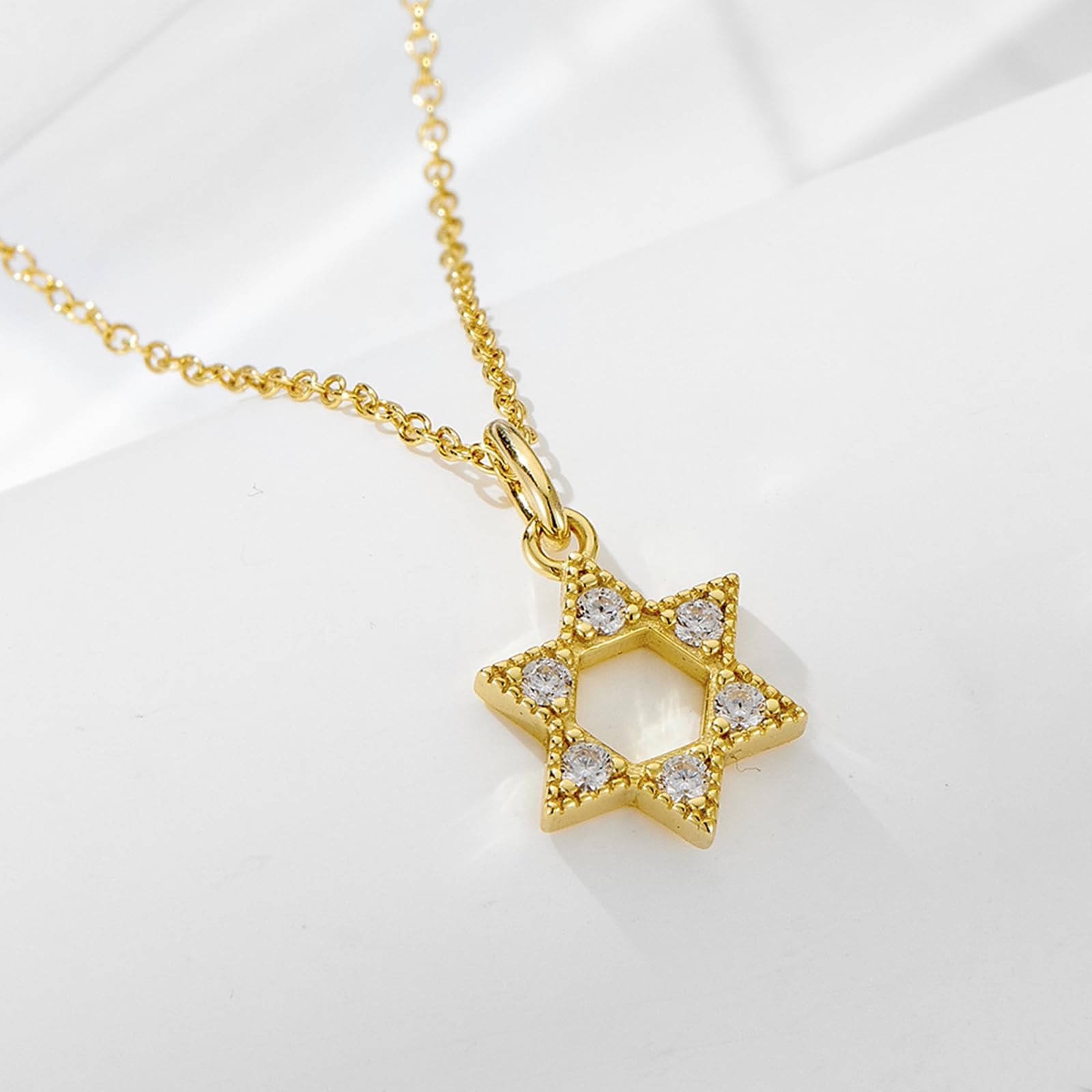 Collar de oro de 18 quilates para mujer, oro amarillo de 9 quilates, 14 quilates, 18 quilates, 9,6 x 11 mm, collar con colgante de estrella con diamante creado en laboratorio, cadena Rolo: 40 +