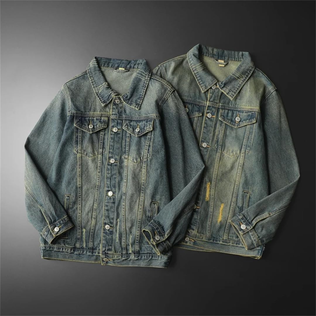 Męski sprany retro niebieski płaszcz dżinsowy motocykl streetwear kurtka dżinsowa
