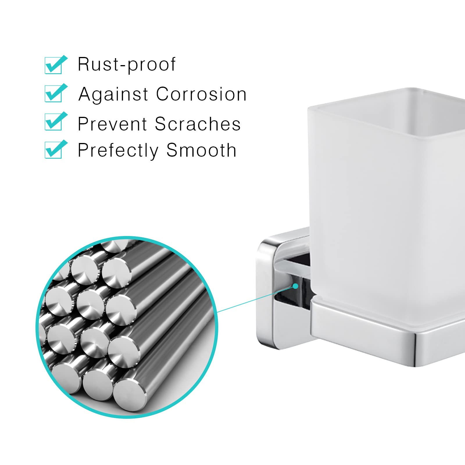 JASSFERRY Wall Mounted Toothbrush Tumbler Holder Single Frosted Glass Tumbler Toothpaste Organizer Storage Square Cup Chrome - Image 4