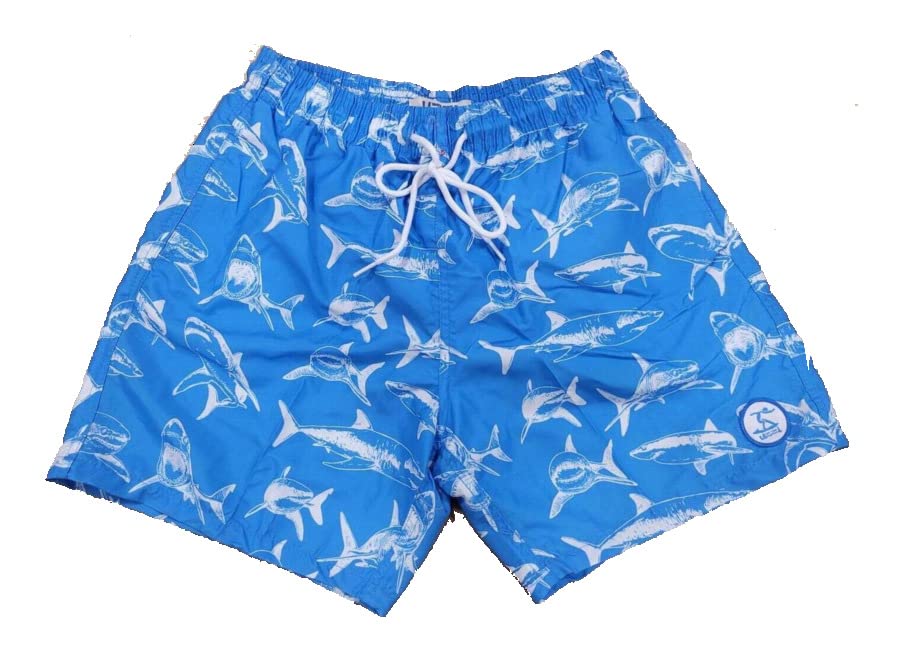 UZZI Men's Swim Trunks Shark Print Shorts with Mesh Lining
