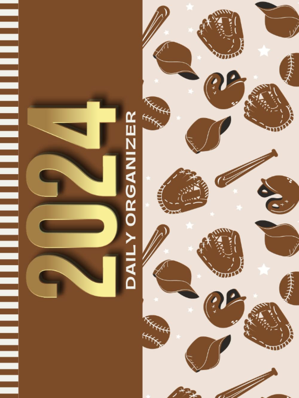 2024 Daily Organizer: Hardcover / 8.5x11 Large Dated / One Page Per Day / With Note Section - To Do List - Hourly Time Slots - Schedule / Jan To Dec / ... Gift / Vintage Baseball Art Pattern Cover