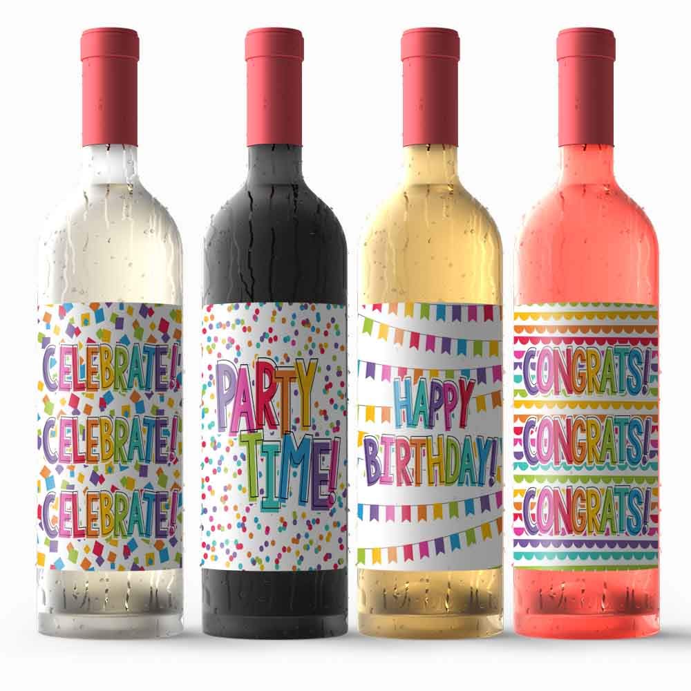 Pegatinas de vino autoadhesivas AmandaCreation, juego de 4 etiquetas para botellas de 9,5x12,1 cm