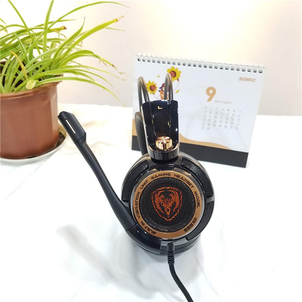 C- Cuffie da Gioco con eliminazione del Rumore per PS4, PC e Laptop, Audio Surround virtuale 7.1 Cuffie Auricolari USB Leggere con Microfono con Vibrazione, Controllo del Volume, LED