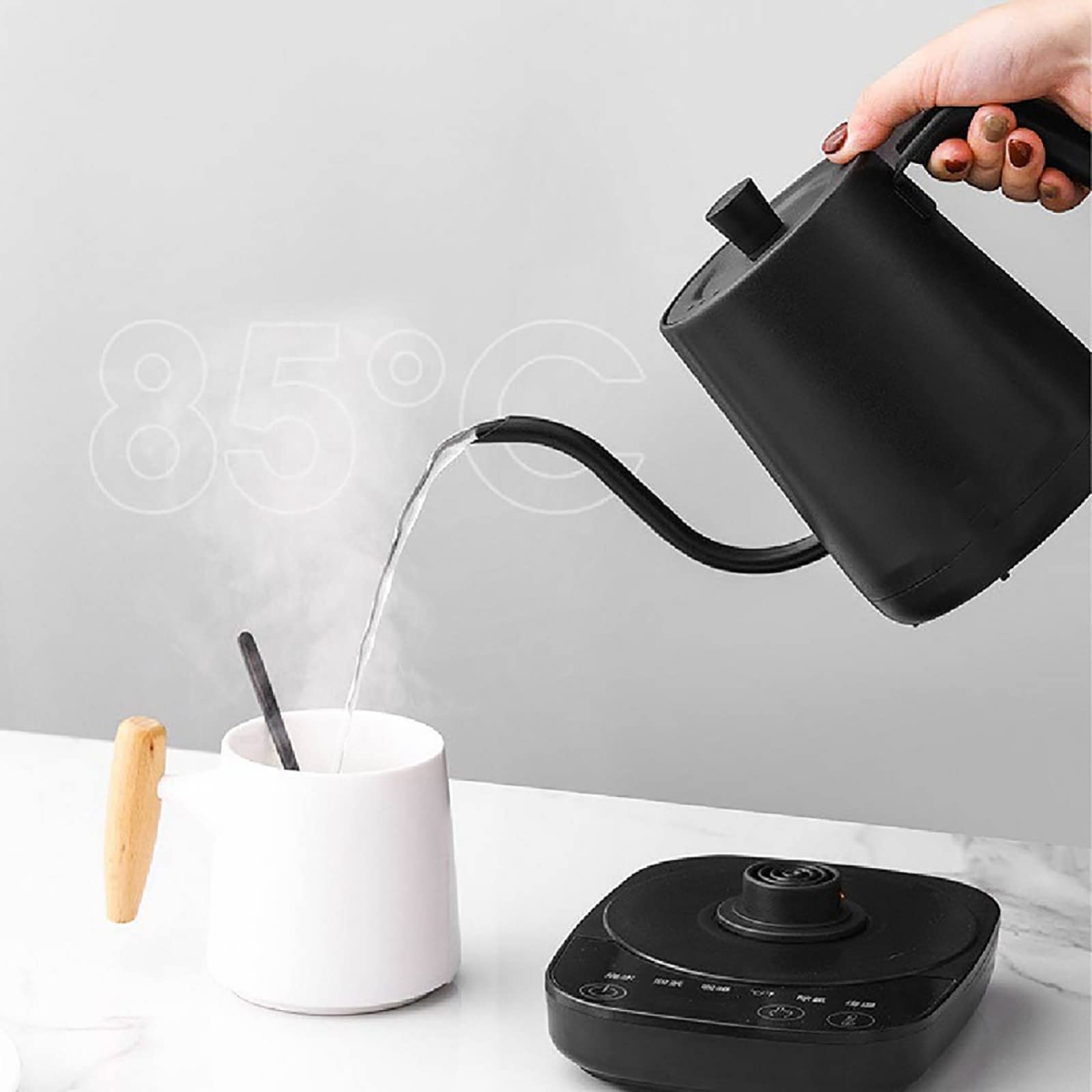 Hervidor de café eléctrico 110V 220V Hervidor de agua caliente 1L Hervidor de agua con control de temperatura Hervidor de acero inoxidable con cuello de cisne A,A