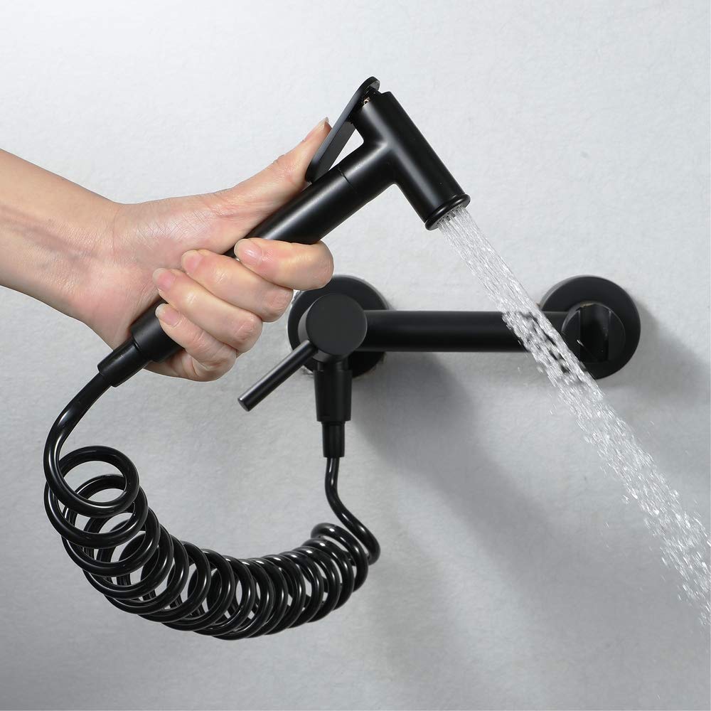 Spruzzatore per Bidet Portatile Set soffione Doccia Caldo Freddo in Ottone Nero per sciacquone del Bagno, Vasca per Animali Domestici e igiene Personale,B85mmpitch