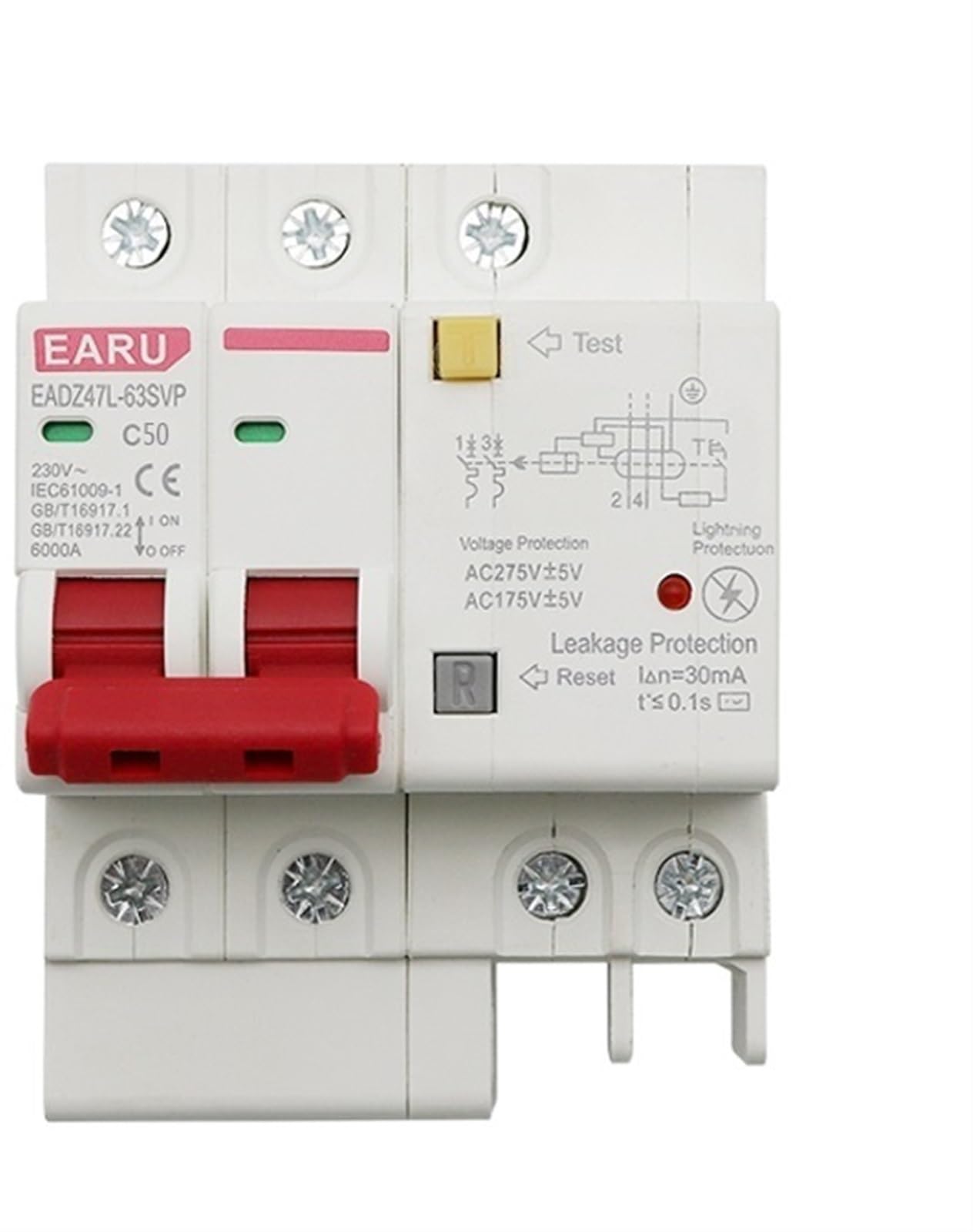 VSPPJYFG 10pcs 230V 2P SPD Residual Current Circuit Breaker with Overload Overvoltage RCBO RCCB with Lightning Protection MCB Leakage Protector(16a)
