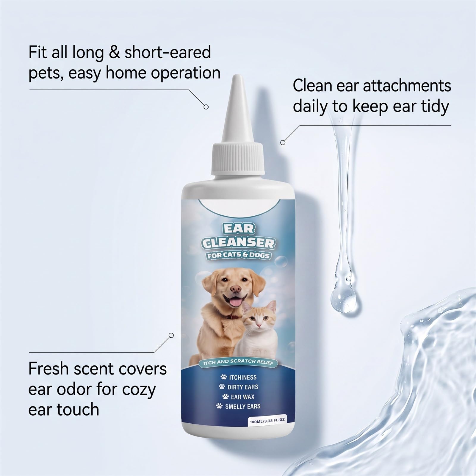 nettoyant oreille chien et chat cure oreille spray anti acariens | Soulage les démangeaisons et élimine les odeurs d'oreilles ; convient à plusieurs animaux de compagnie