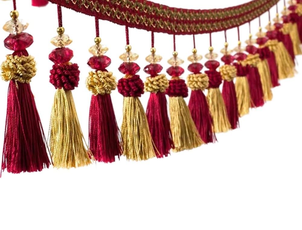 galons à Franges, Perles suspendues Boule Pompon, Coupe de Franges, 6 mètres Couture Rideau Garniture Perles Gland Frange Chambre décorative Dentelle Table canapé décor(Dark Blue)