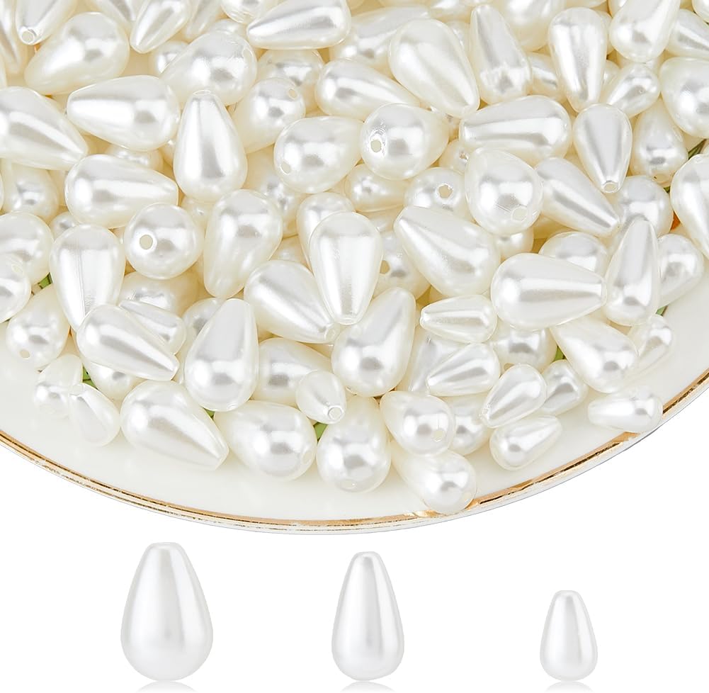 DICOSMETIC 150Pcs 3 Sizes Water Drop Pearl Beads Plastic Faux Pearl Teardrop Beads Gainsboro Loose Beads for DIY Crafts Jewelry Making Bracelets Necklaces Earrings