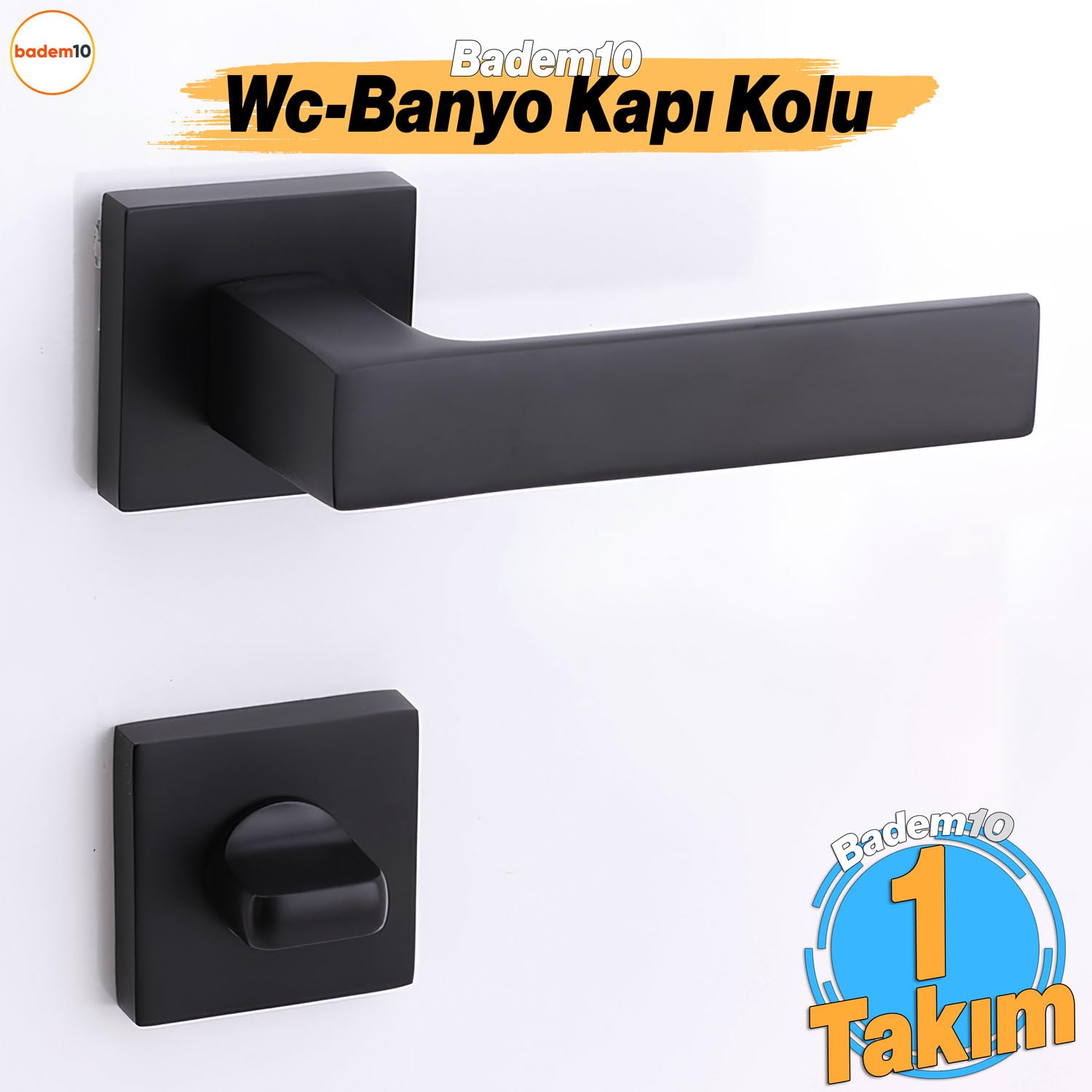 Paytak WC Banyo Siyah Kapı Kolu Kare Rozetli Sağa Sola Uygun İç Dış Wc Kapısı Kilitlenebilir 1 Takım