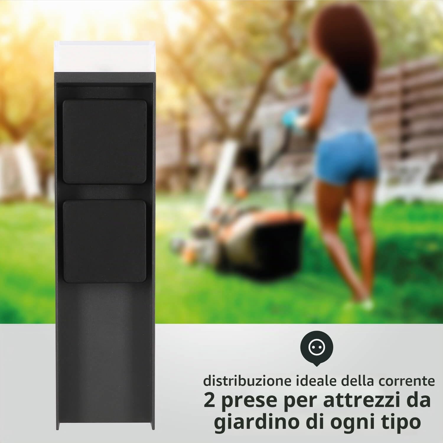 LED Universum - Presa da giardino con illuminazione LED ADAM 2 antracite 4000 K 560 lm 4,5 W Presa esterna 27 cm x 7 cm 2 slot max. 3680 W terrazza