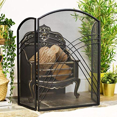 "Maynall Manor" Three Fold Arched Art Deco Style Black Fireguard Fire Screen – Classic Style Mesh Guard for Log Burners & Open Fires – Spark & Debris Protection - Image 6