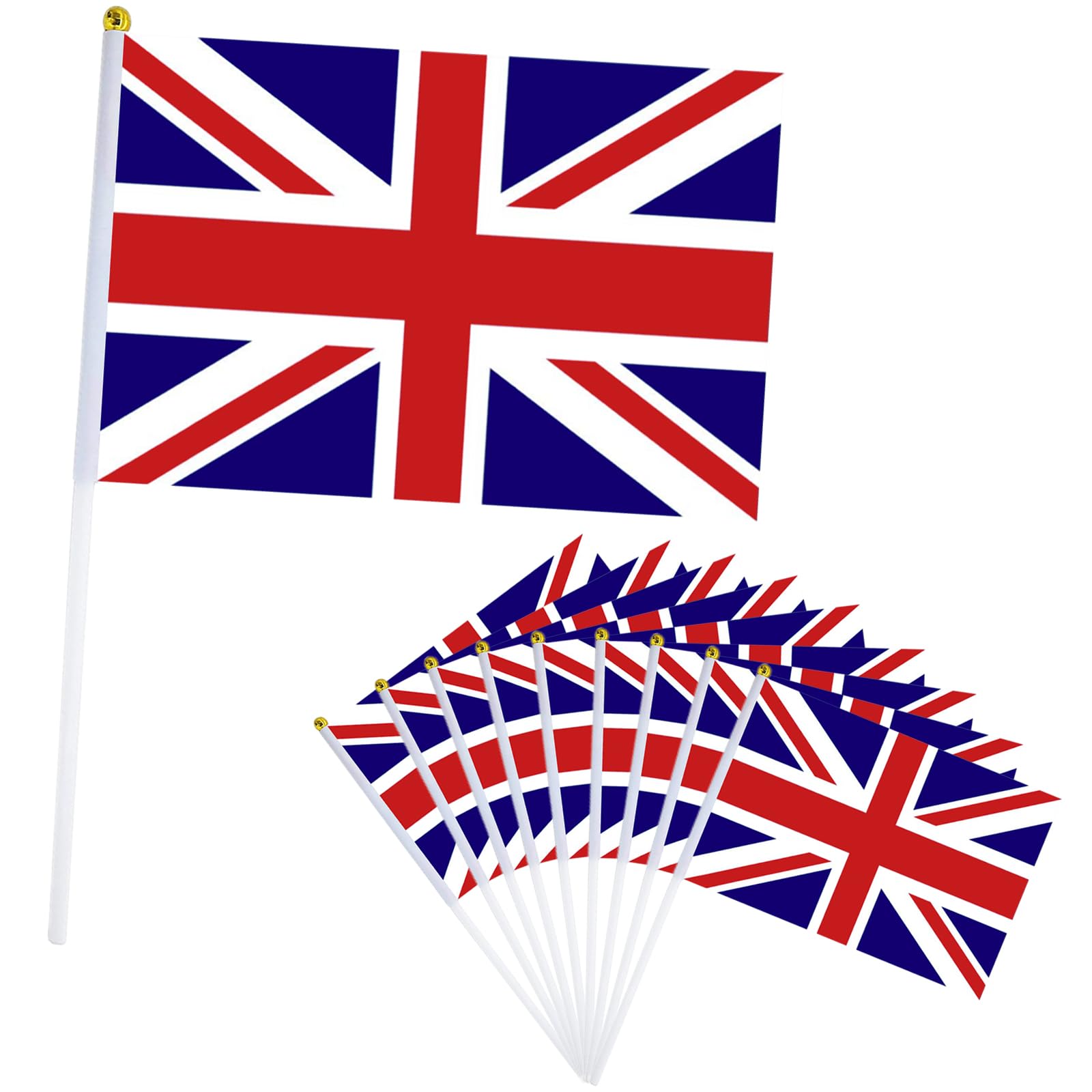 10Pcs Union Jack Flags for Fifa World Cup Football 2026 Decor, 14X21cm Mini Uk Flag, Small British Flags on Sticks, Hand Held United Kingdom Flag for Eurovision Euro Football Street Party Décor — image 1