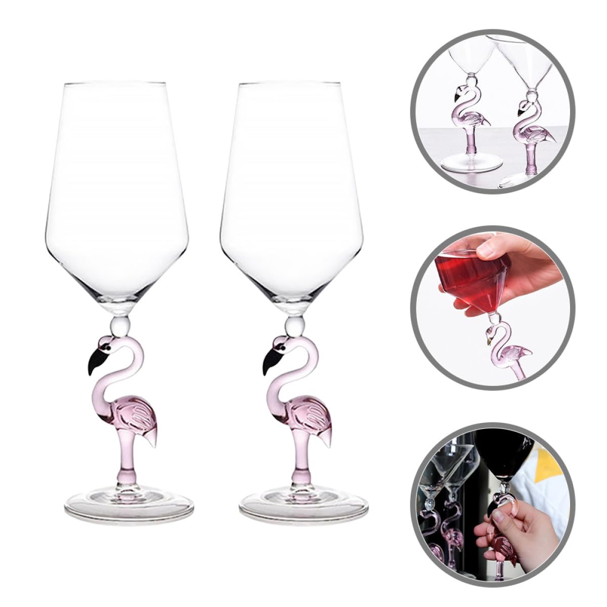 TOYANDONA Verres à Vin en Verre Rose Lot de 2 Design Flamant Capacité 330 Ml, Résistants à L'usure pour Fêtes et Ktv