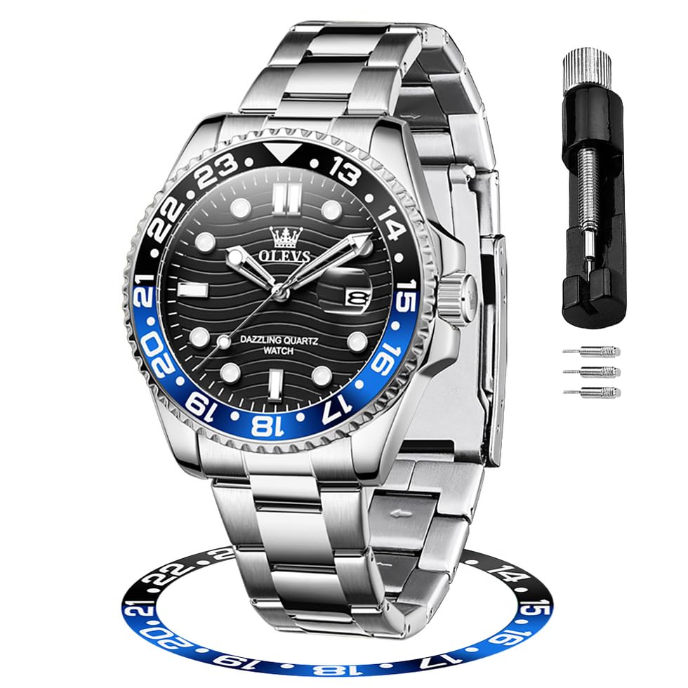 Image of OLEVS Multifunctional Chronograph Calendar Watch for Man Diamond Analog Moon Phases Wrist Watches Stainless Steel Waterproof Luminous Mens Watch