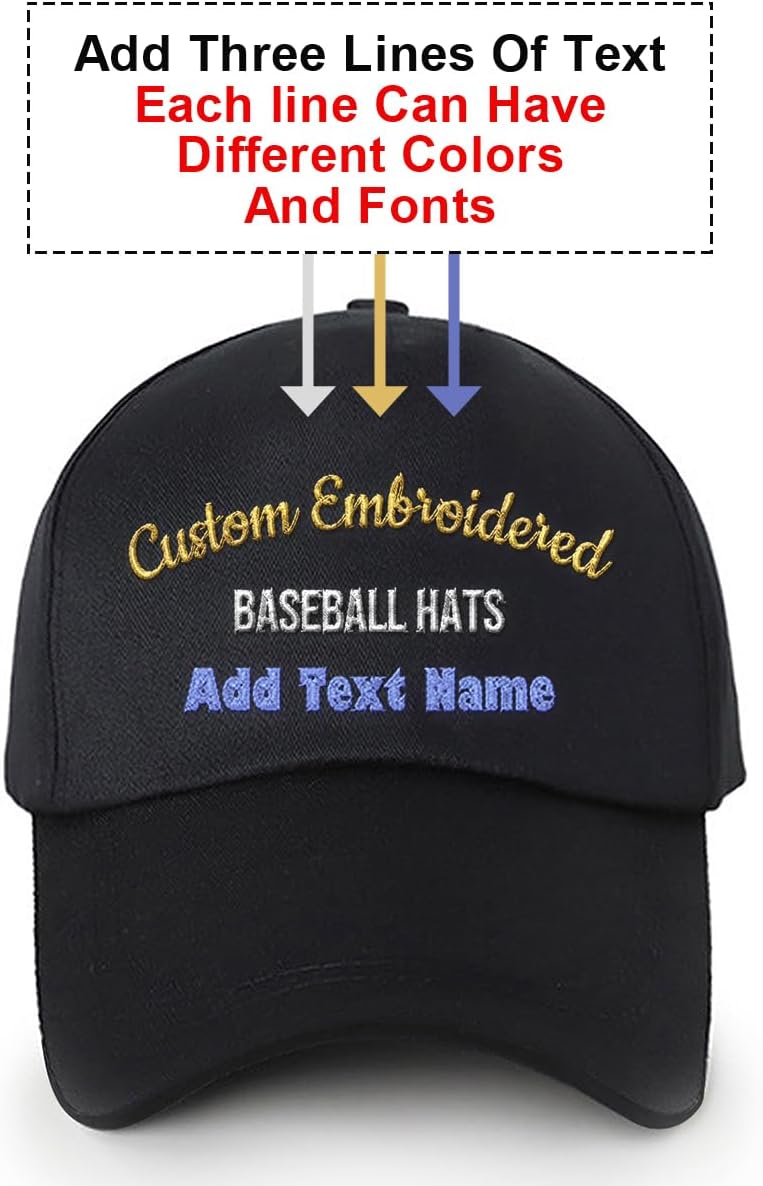 Custom Embroidered Baseball Cap Text Name Stitch Embroidery Design 3 Lines Personalized Snapback Hat Customize Men Women - Navy