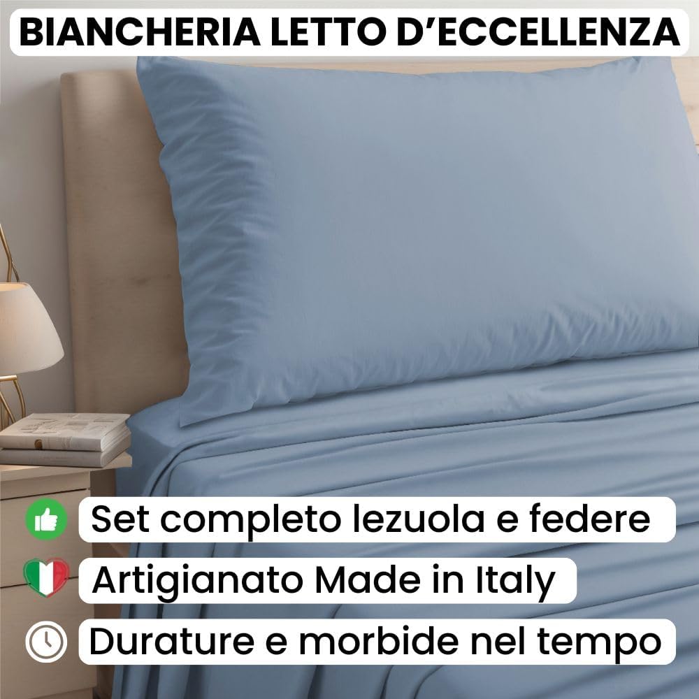 MAXIME MAISON - Lenzuola Percalle Matrimoniale Made in Italy, Completo Letto Realizzato in Cotone Pregiato a Trama Fitta, Biancheria da Letto Certificata Oeko Tex Standard 100 (Carta Da Zucchero)