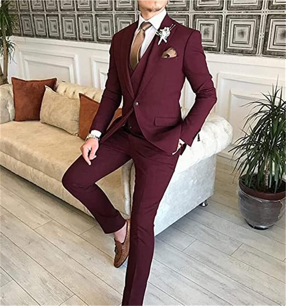 Mi Bo Tong Men's Suits Slim Fit One Button 3 PC Jacket Vest Pants for Wedding Evening Party Costumes