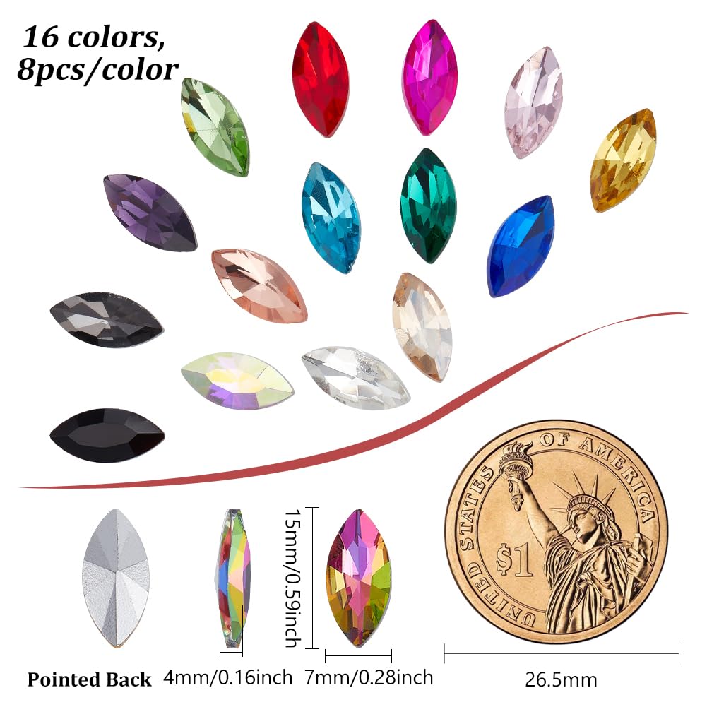 FINGERINSPIRE 80 Pcs Pointu Dos Strass 18x13x5.5mm Verre Strass Gemmes Clair Larme Cristal Bijoux Embellissements Avec Argent Plaqué Dos Verre Diamante Pierre à Facettes Pour Artisanat