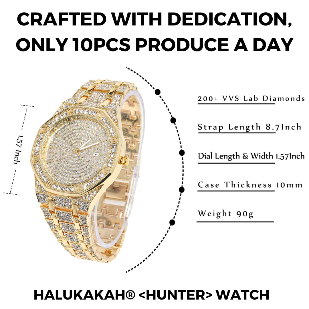 The Elite - Reloj de diamantes para hombre, chapado en oro real de 18 quilates, chapado en oro blanco platino y diamantes helados, esfera octogonal de 1.57 pulgadas de ancho, pulsera de 8.7 4