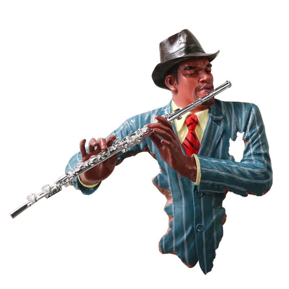 Decorazione da Parete per Giocatore di Musicista Jazz Creativo per Bar, Scultura da Parete Rustica con Musica per Banda Jazz, Ornamento Statua Artistica per Ristorante di Ufficio G 45x48cm(1