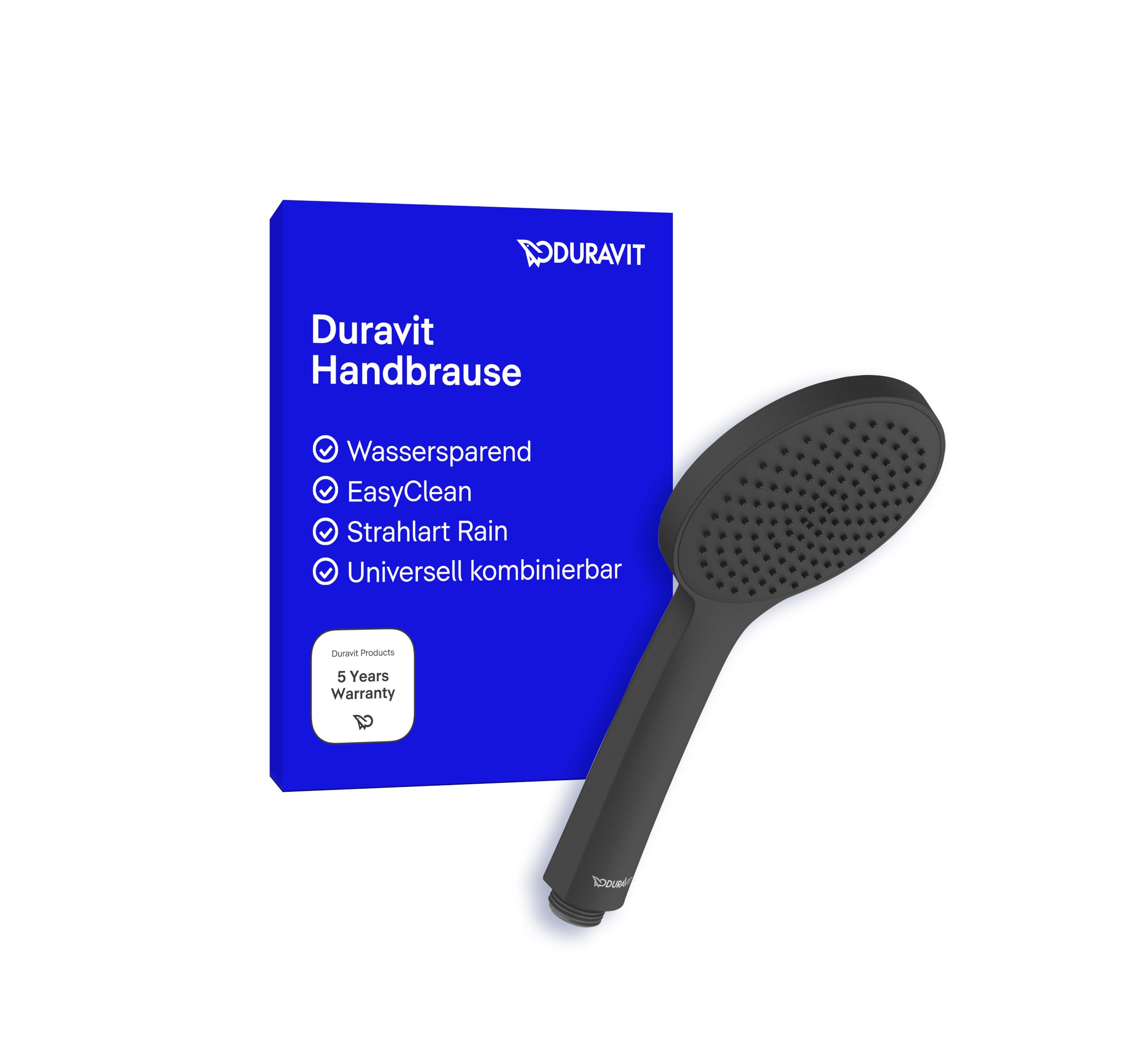 Duravit Universal Duschkopf, Duschbrause Strahlart Rain, Handbrause rund (Ø 110 mm), Brausekopf mit wassersparender MinusFlow-Funktion, reinigungsfreundlich, Schwarz Matt