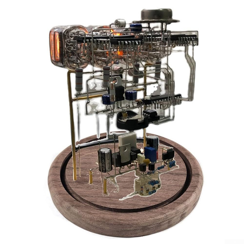 Zoegneer IN12 Nixie Kit d'horloge à tube à monter soi-même avec verre et base en bois, affichage LED de style rétro, rétroéclairage RVB 24 heures, alimenté par USB avec batterie intégrée, heure élevée